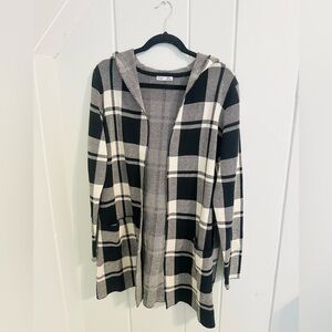 Dex Black and Off-White Plaid Hooded Cardigan / L